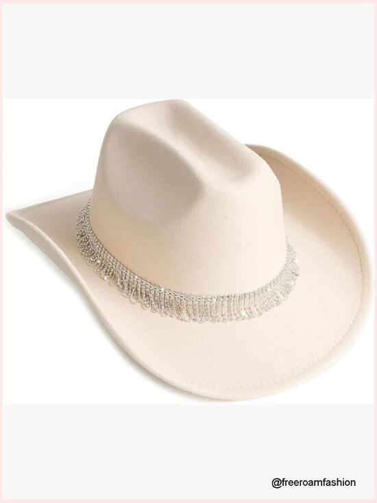 Wide Brim Rhinestone Cowboy Hat Party Cap main image 6